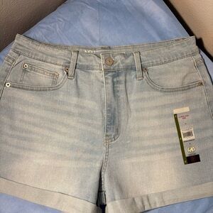 Blue Jean Shorts Light Wash Cuffed Hem super high rise mom